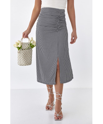 КЛІТЧАСТА СПІДНИЦЯ МІДІ З РОЗРІЗОМ